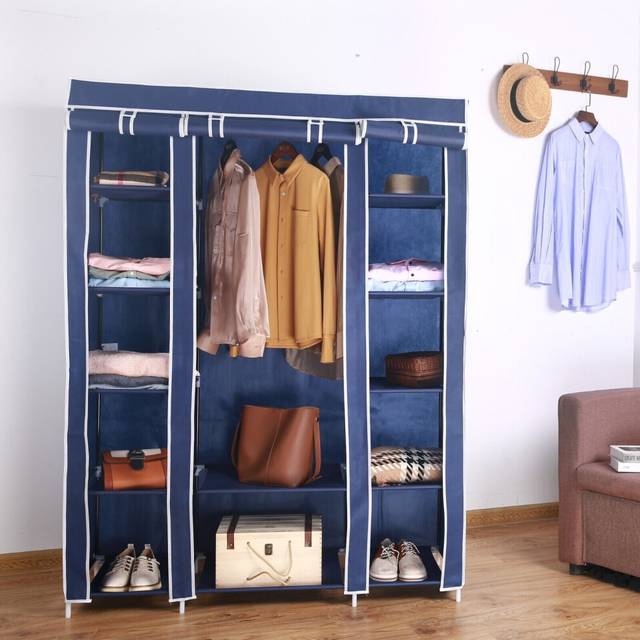 Canvas Wardrobe Organizer- Triple - Blue