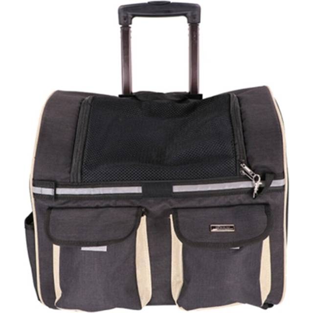 Multi-function Outdoor Portable Two Wheels Cat Dog Pet Carrier Bag Knapsack Draw Bar Box (Black)