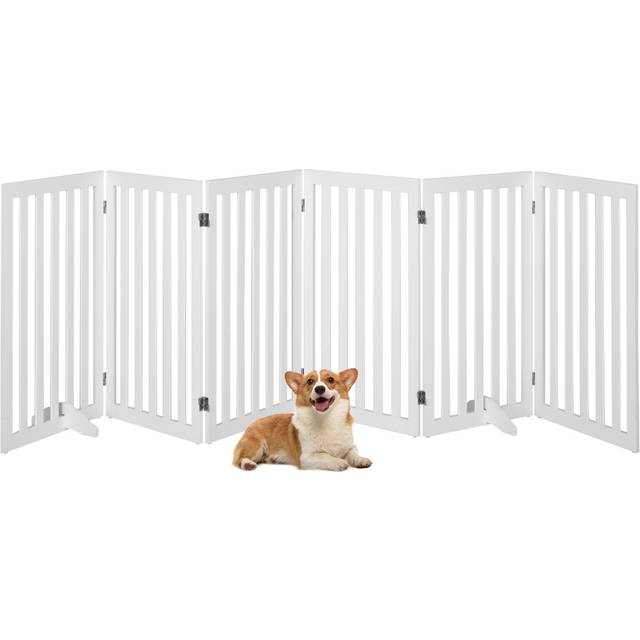 89 cm Pet Barrier 4-Panel Wooden Freestanding Dog Gate Step Over Fence