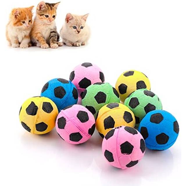 Foam Sponge Balls Cat Toy, 10 Pieces Soccer Cat Balls Large Cat Toy Balls Cat Play Toy Cats Interactive Ball Toy Indoor Outdoor 4 cm, blue, pink,