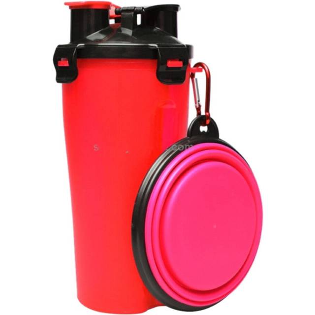 Pet Outdoor Portable Dual-use Water and Food Cup with A Folding Bowl (Red)