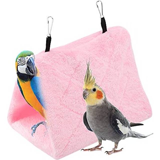Peony Parrot Hammock Bird Nest Warm Soft Plush Hammock Hanging Cage Tent for Birds Parrot Winter Warm Bed Pet Toy Pouch Cotton Bed (S-Pink)