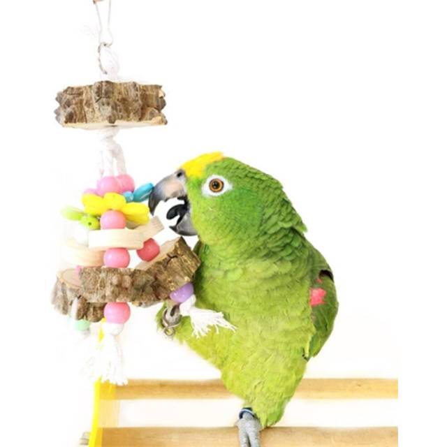 Natural Peppercorn Wood Bite Parrot Chewing Wooden Cotton Rope Swing Bird Toy