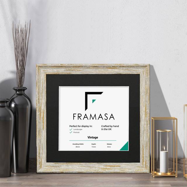 (White Frame Black Mount, 40x40CM Pic (50x50CM Frame)) Vintage Distressed White Photo Frames Shabby Wood Effect Picture Frames With Multicolored Mount
