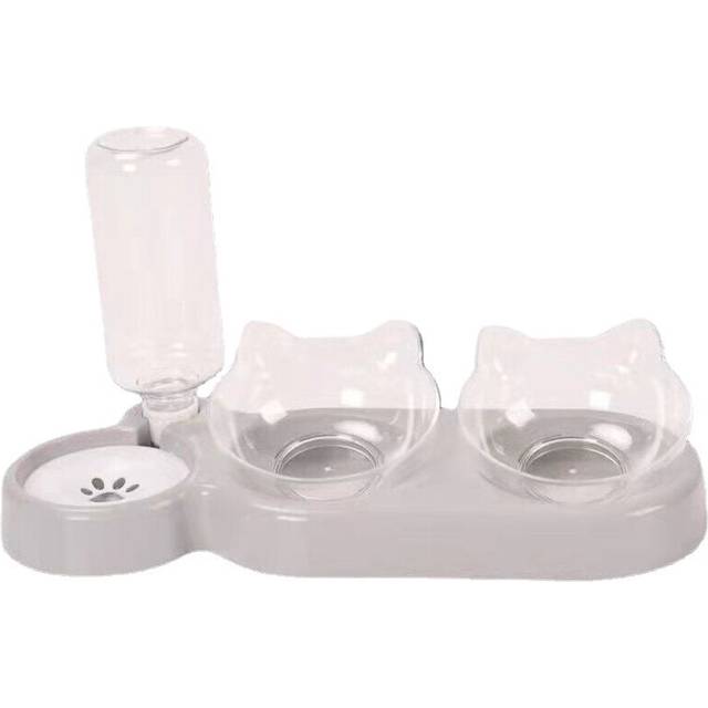 (Grey) 2-in-1 Food Bowl Autoxic Water Dispenser No-spill Food Feeder Dispenser Autoxic Dog Cats Drinking Bottles