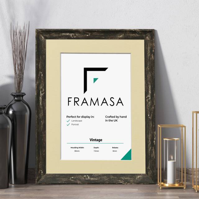 (Black Frame Ivory Mount, 90x60CM Pic (100x70CM Frame)) Vintage Distressed Black Photo Frames Shabby Wood Effect Picture Frames With Multicolored Moun