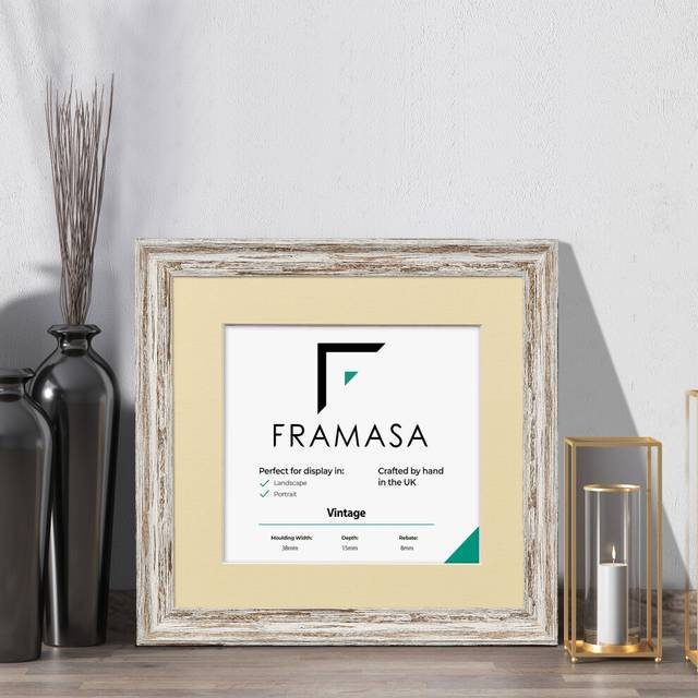 (Walnut Frame Ivory Mount, 60x60CM Pic (70x70CM Frame)) Vintage Distressed Walnut Photo Frames Shabby Wood Effect Picture Frames With Multicolored Mou