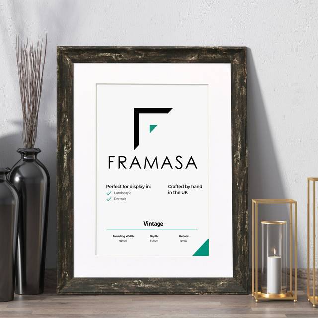 (Black Frame White Mount, 90x60CM Pic (100x70CM Frame)) Vintage Distressed Black Photo Frames Shabby Wood Effect Picture Frames With Multicolored Moun