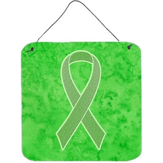 Lime Green Ribbon for Lymphoma Cancer Awareness Aluminium Metal Wall or Door Hanging Prints, 6 x 6 In.