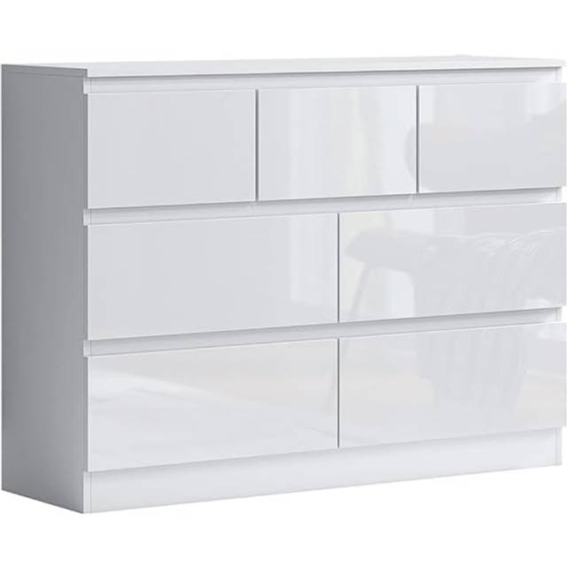 White Gloss Large 7 Drawer Merchant Chest, Matt White Frame - White Gloss