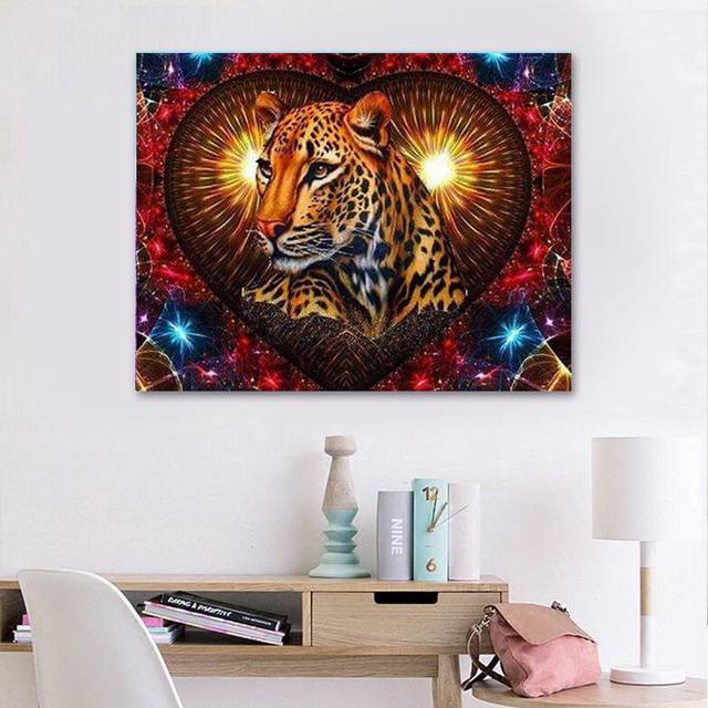 Diamond Painting Leopard Animal Heart Shape Pattern 5D Embroidery Cross Stitch Kit Home Decor 20X30CM