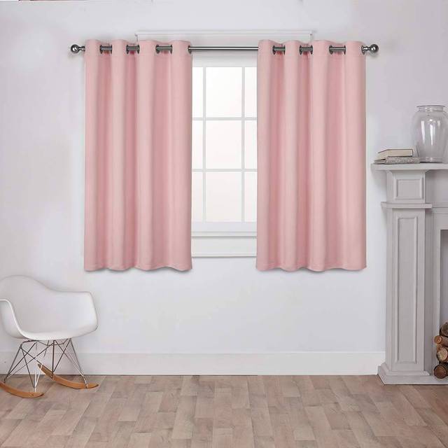 Exclusive Home Sateen Twill Woven Room Darkening Blackout Grommet Top Curtain Panel Pair  52x63  Blush