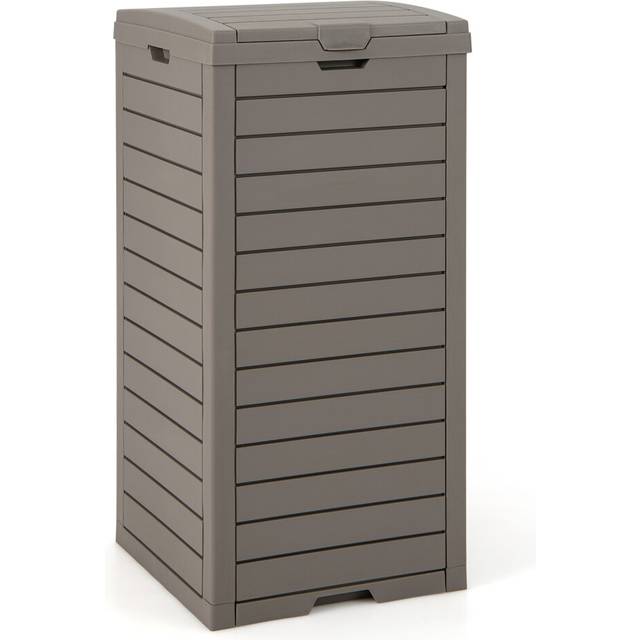 140L Outdoor Trash Can w/Drip Tray &Tiered Lid Resin Garbage Waste Bin