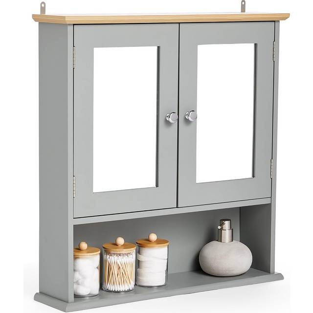 Canova 560mm x 580mm Surface Mount Mirror Cabinet - Grey (580mm H X 560mm W X 130mm D)