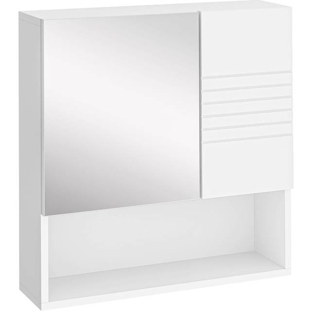 Kleankin Bathroom Mirror Cabinet Wall Mount Storage Cabinet With Double Door, White