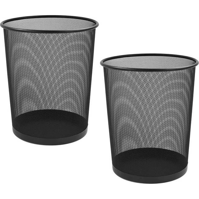 Kav Twin Pack 2 X Black Metal Mesh Wastebasket Paper Bin - Round Trash Lightweight Circular Rubbish Can - Size 27X23.5X23.5 Cm - One Size
