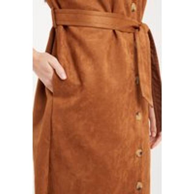 Louche Melike Faux Suede Midi Shirt Dress - Tan