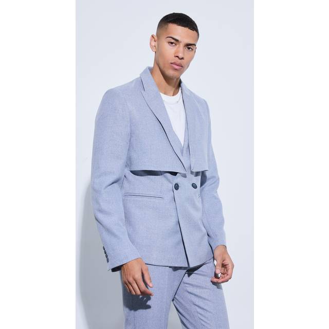 Overlay Detail Slim Fit Blazer - Grey - 40