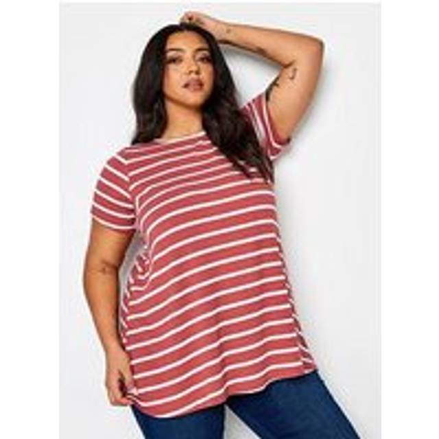 Yours Curve Red Stripe Ribbed Swing Tshirt, Women's Curve & Plus Size, Yours - 20