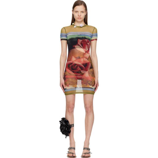 Jean Paul Gaultier, Klänning, Dam, M, Rosmönstrad Miniklänning - green (M)