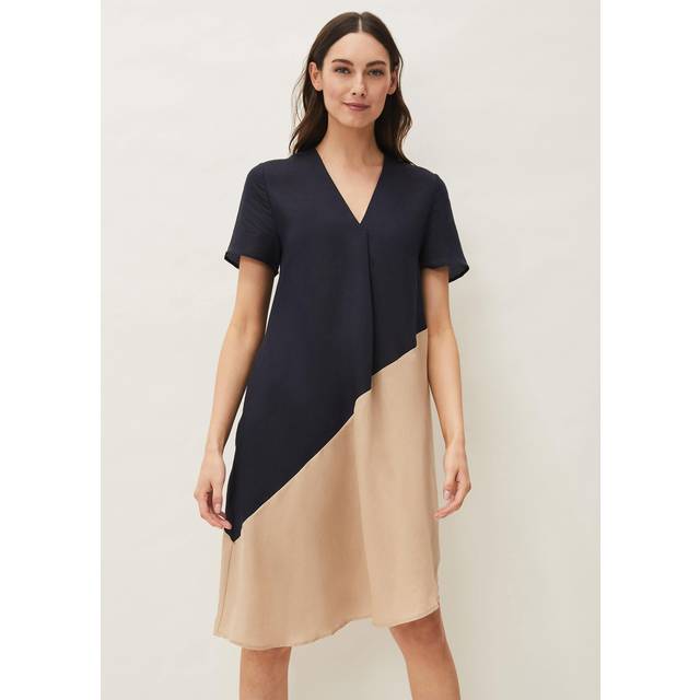 Phase Eight Women's Doty Colourblock Linen-Blend Swing Dress - Navy/Stone - 6