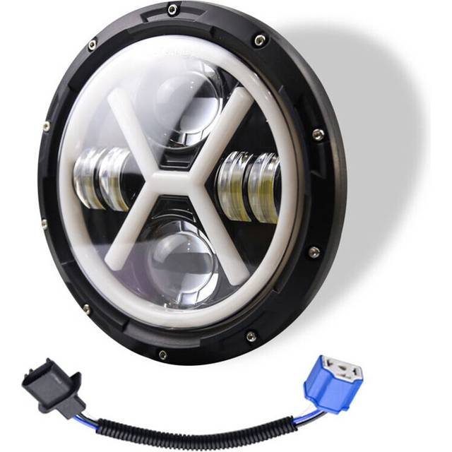 500W 7 Inch Round Angel Eye LED Headlight 30000LM with Hi/Lo Beam DRL Halo Ring for Wrangler JK TJ LJ