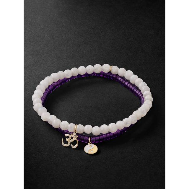 Sydney Evan - Set of Two Gold, Multi-Stone, Enamel and Diamond Beaded Bracelets - Men - Purple