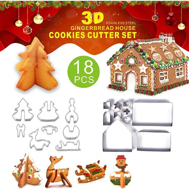 18Pcs Gingerbread House Baking Mold Christmas Metal Cookie Cutters Set