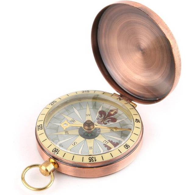Vintage Copper Flip Cover Metal Pocket Watch Compass Camping Hiking Boating Nautical Marine Survival Compass