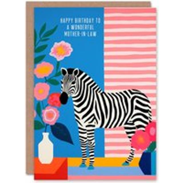 Artery8 Women's Mother In Law Happy Birthday Card Colourful Modern Bright Zebra Stripes & Flowers For Her Greeting Card in Pink