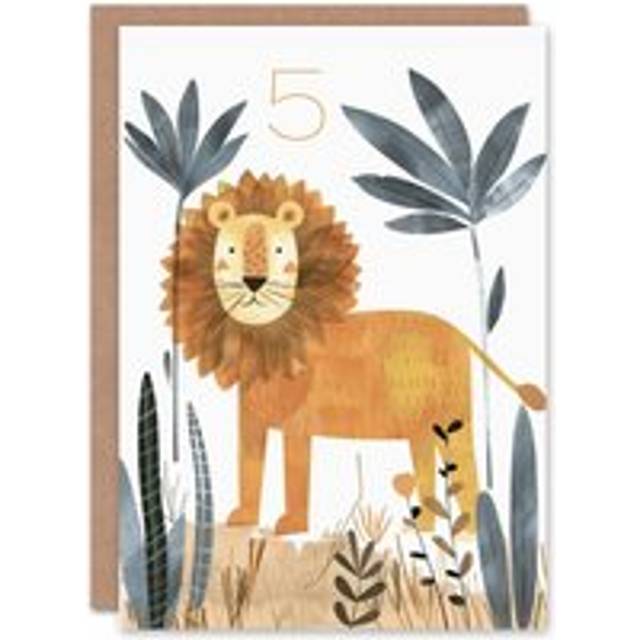 5th Birthday Card Cute Jungle Lion Fun Drawing Kids Age 5 Year Old Child