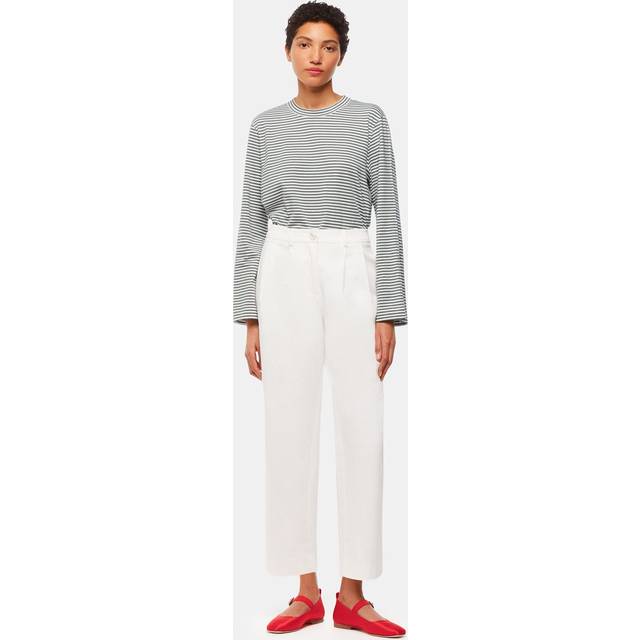 Whistles Long Sleeve Stripe Cropped T-Shirt, Khaki/White