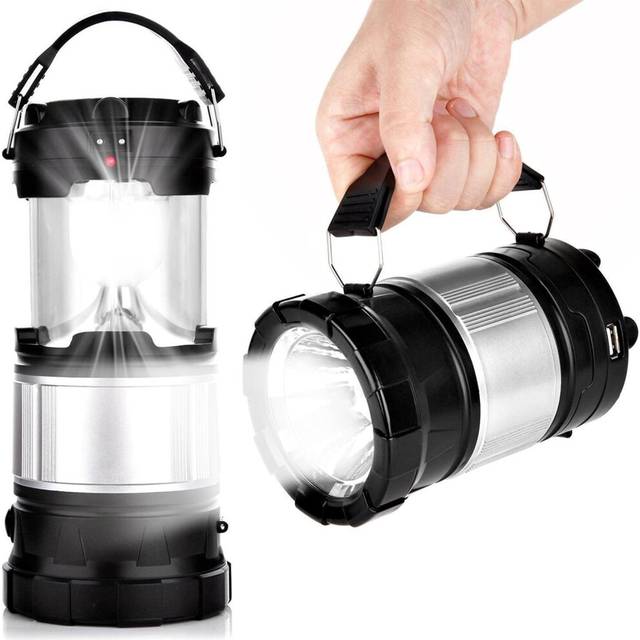 Solar Camping Lantern, 2-in-1 Rechargeable Handheld Flashlights, Collapsible LED Lantern Camping Gear Equipment