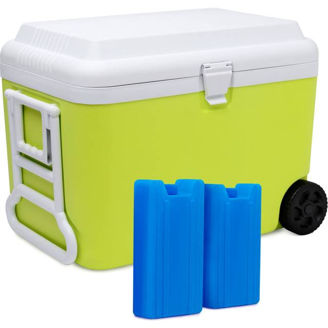 SUNMER 50L Cooler Box with 2 Ice Packs, Built-In Wheels and Handle