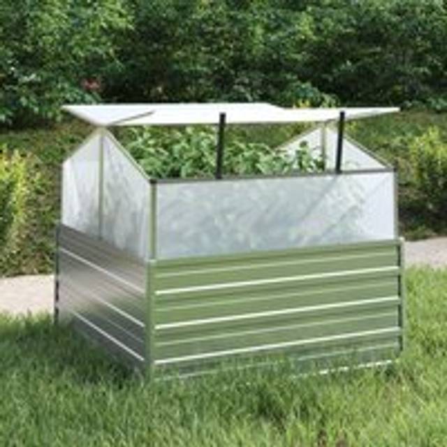 Garden Raised Bed with Greenhouse 100x100x85 cm Silver - One Size