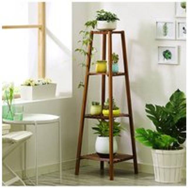 Living and Home 4 Tier Vintage Indoor Plant Stand Solid Wood Display Shelf in Brown - One Size