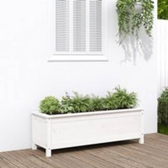 Garden Raised Bed White 119.5x40x39 cm Solid Wood Pine - One Size