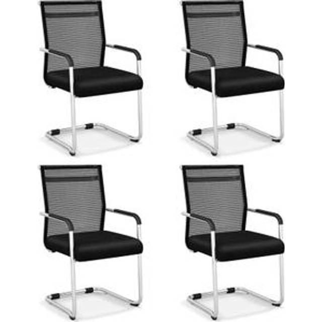 Set of 4 Executive Office Guest Chairs with Metal Sled Base-Black
