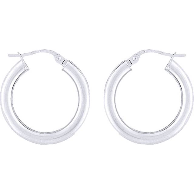 Jewelco London Ladies 9ct White Gold - 3mm Gauge Classic Plain Hoop Earrings - 20mm - ENR02905