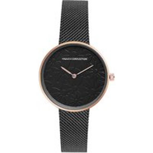 French Connection Ladies Rose Gold Case with Black Mesh Strap Watch with Black 3D Floral Dial