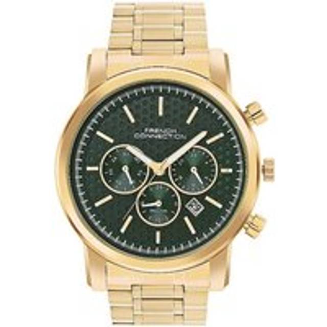 French Connection Men's Gold Bracelet Watch with Green Dial