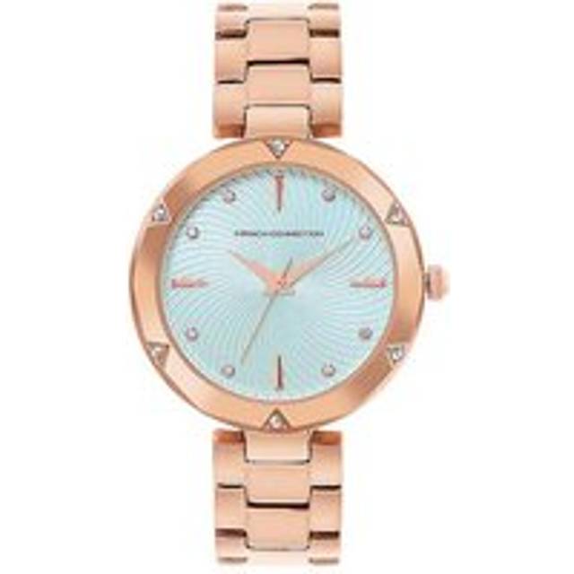 French Connection Ladies Rose Gold Bracelet Watch with Pale Blue Dial