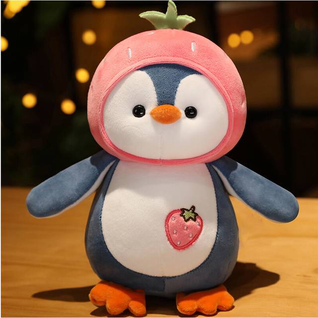 (Pink, 40cm/15.75in) Cartoon  Fruit Penguin Plush Toy Sleep Comfort Plush Penguin Stuffed Animal Gift