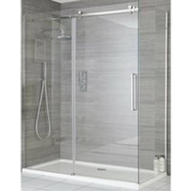 Portland - 1500mm Chrome Reversible Wet Room Frameless Shower Enclosure Sliding Door - With 800mm Side Panel - Milano