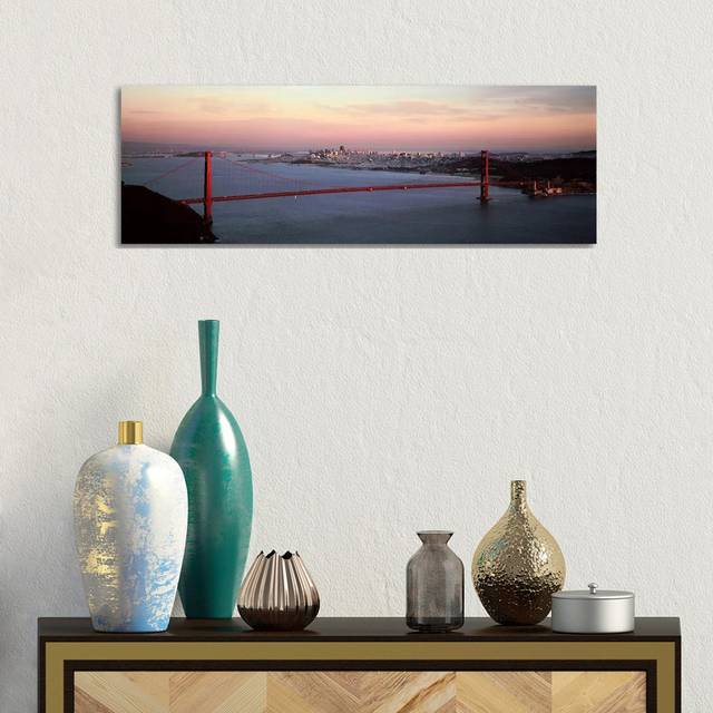 Suspension Bridge Across A Bay, Golden Gate Bridge, San Francisco Bay, San Francisco, California, USA (30.48 cm H x 91.44 cm W x 1.91 cm D)