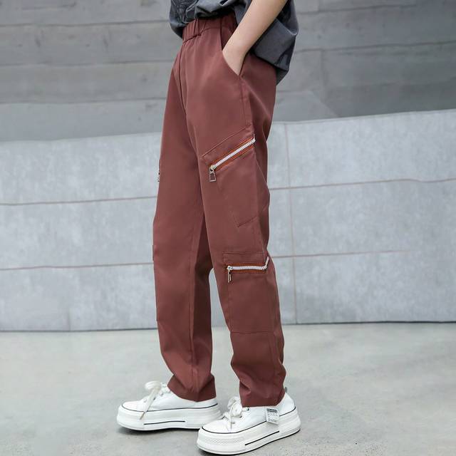 Tween Boy Casual Cargo byxor med flera fickor - Kaki (8Y,9Y,10Y,11Y,12Y)