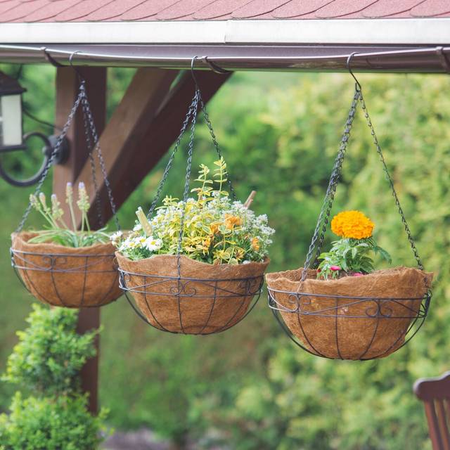 Relaxdays - Set of 3 Hanging Flower Baskets, Coconut, 33 Litre Volume, with Chain, 35 cm Diameter, as Hanging Planters, Brown