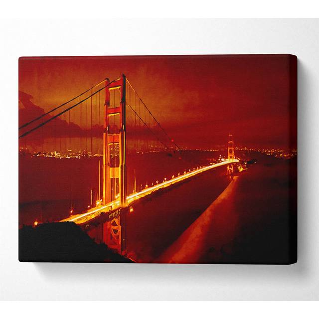 San Francisco Golden Gate Bridge Red Glow - Wrapped Canvas Art Prints - Multicolour (66cm H x 106.6cm W x 10cm D)