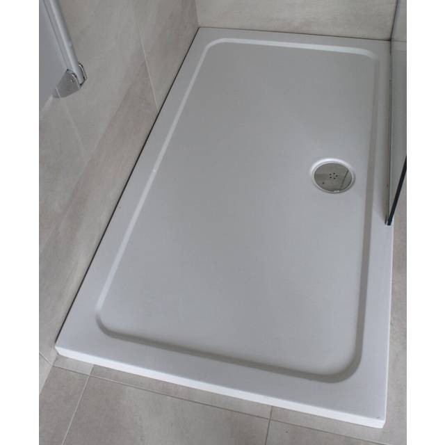 Slimline 35Mm 900X800 Rectangle Black Gloss Stone Shower Tray - White (3.5cm H x 120cm W x 76cm D)
