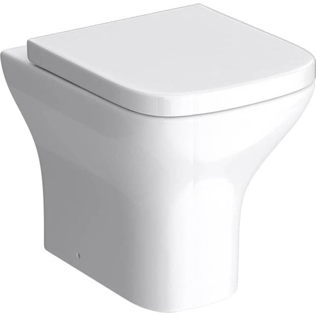 K-Vit Project Square Back to Wall Toilet Pan with Soft Close Seat - Gloss White (397mm H X 325mm W X 425mm D)